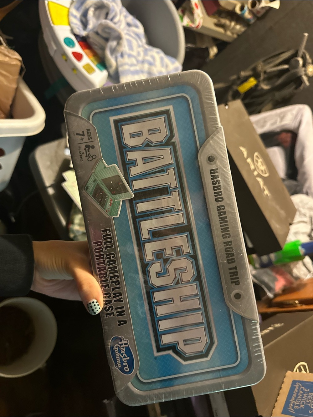 Hasbro Battleship Portable Tin Game - Blue and Silver